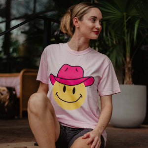 Cowboy Happy Face Western T-Shirt in Blossom
