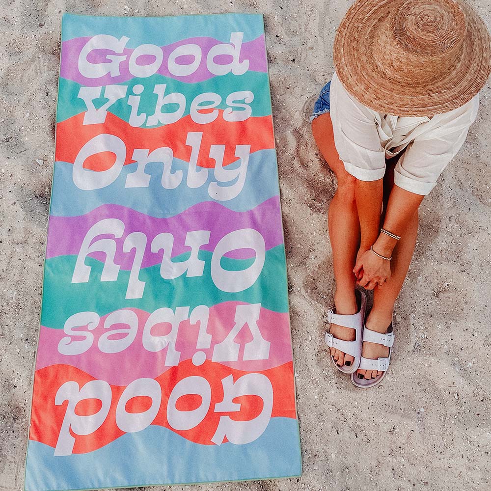Good Vibes Quick Dry Towel is great for the beach