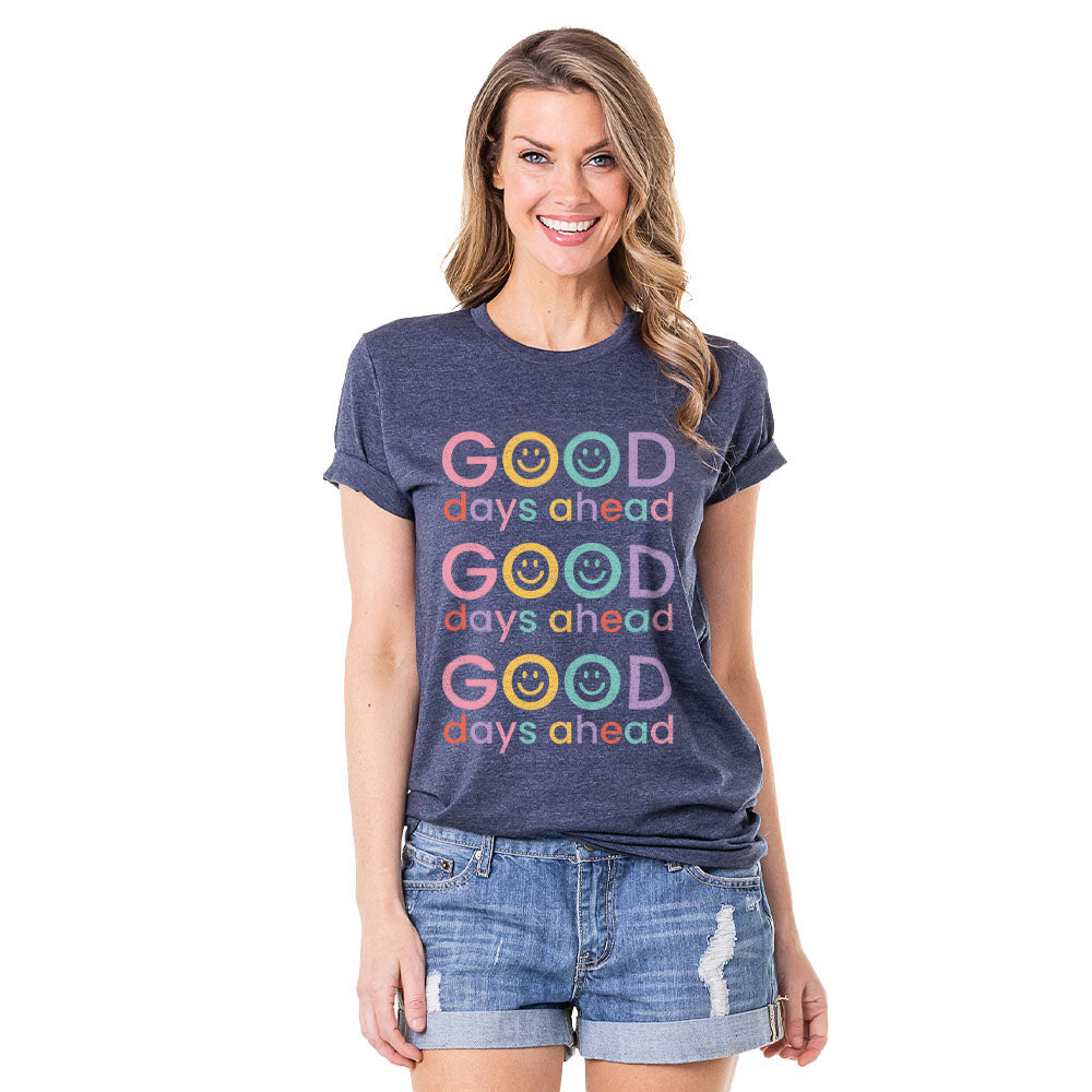 Good Days Ahead Happy Face T-Shirt in Navy