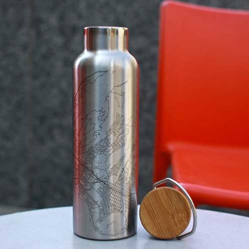 Engraved Map Bottle Bamboo Top - Dallas
