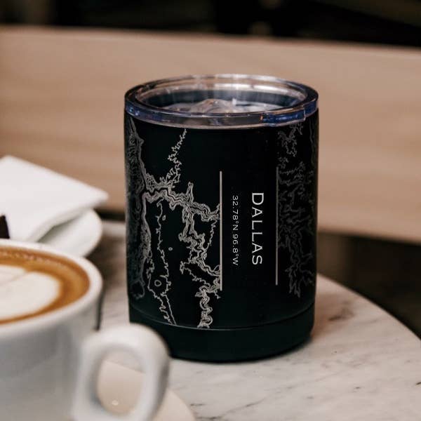 Engraved Insulated Matte Black Map Cup - Dallas