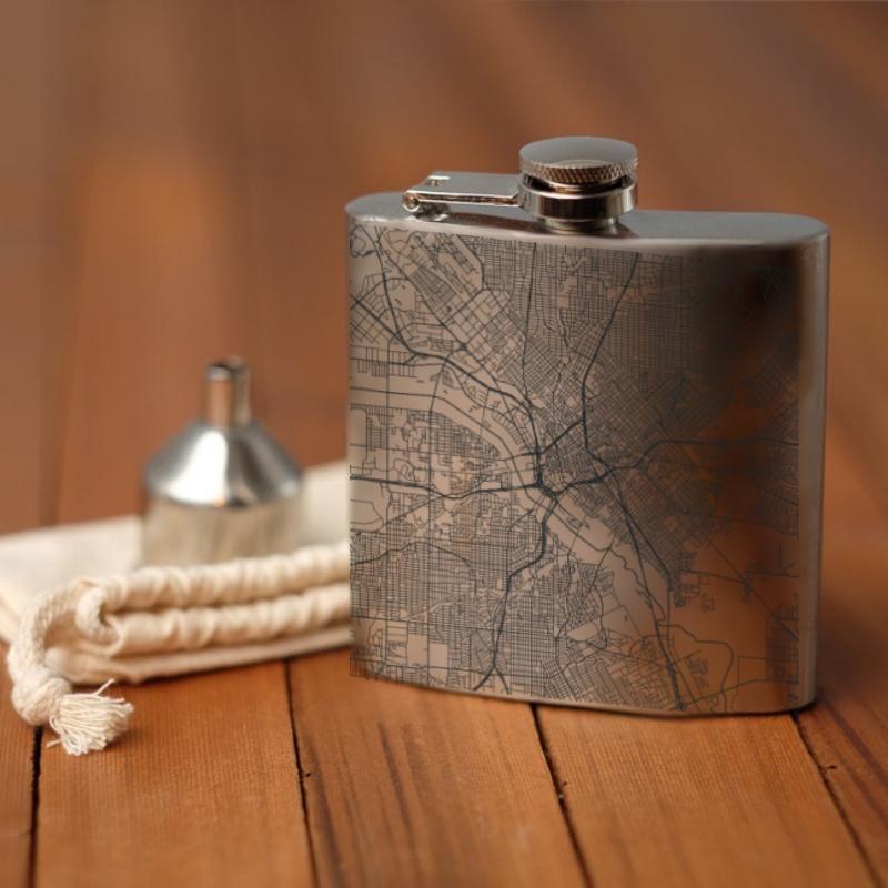 Engraved Map Hip Flask