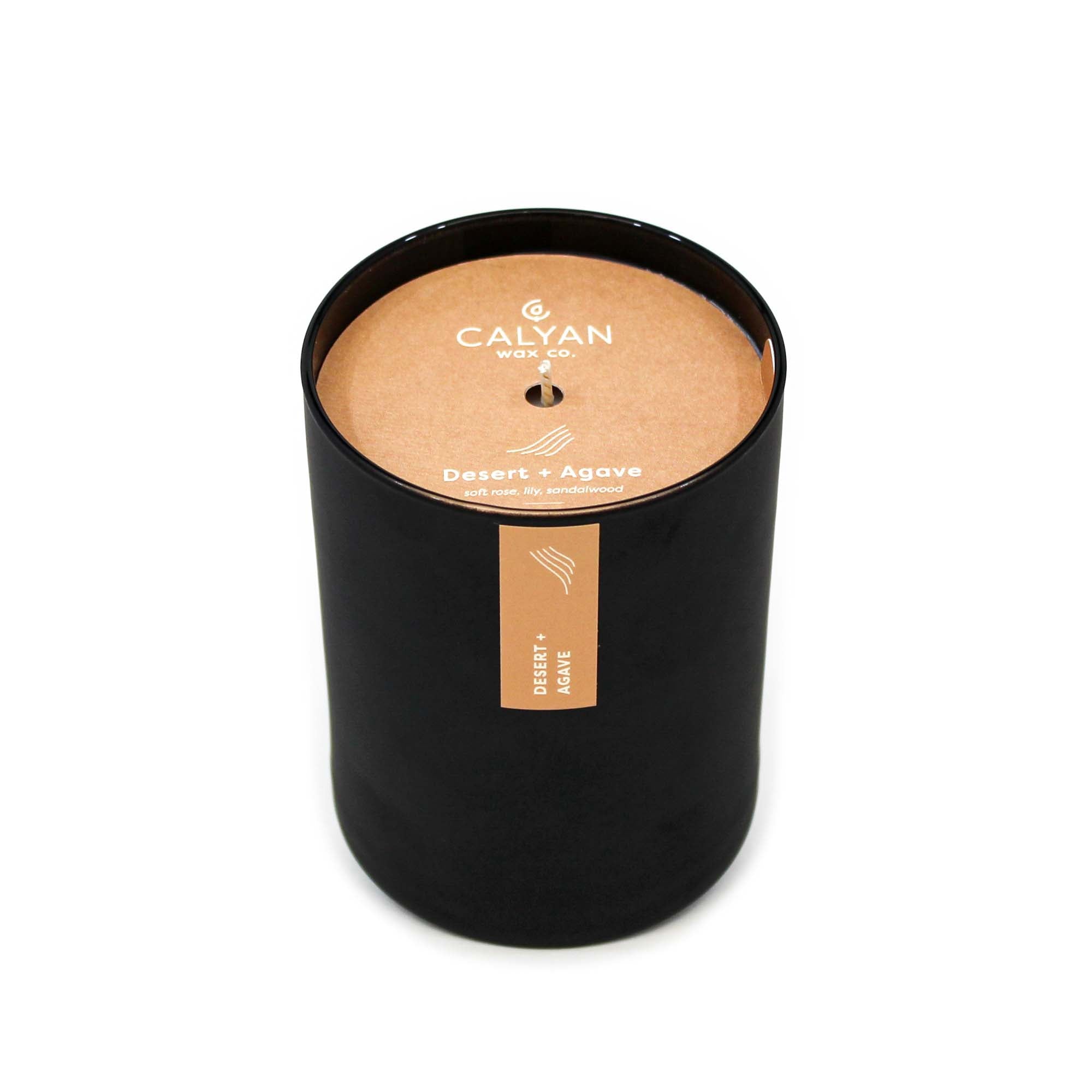 Black matte glass tumbler candle Desert + Agave fragrance from Calyan Wax Company