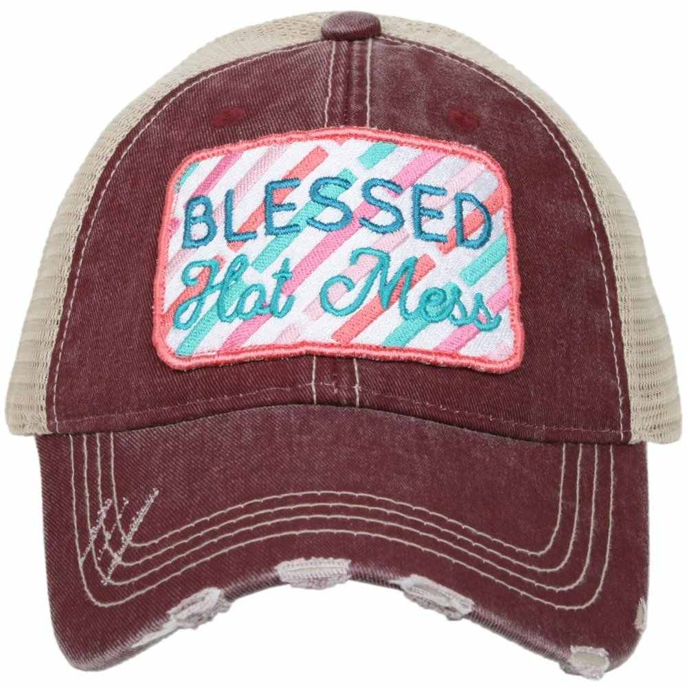 Blessed Hot Mess Trucker Hat in Wine