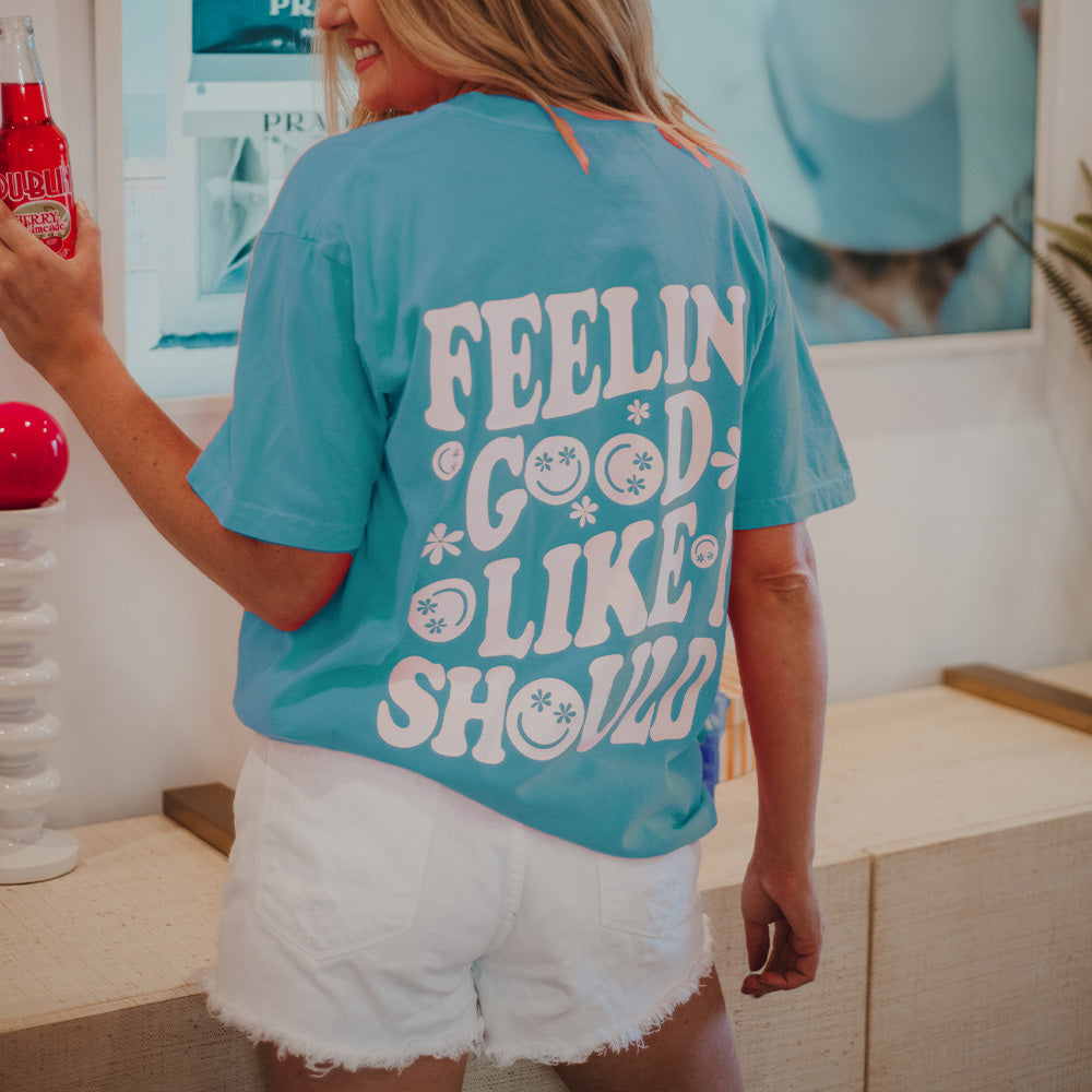 Feeling Good Like I Should Oversized T-Shirt in Lagoon