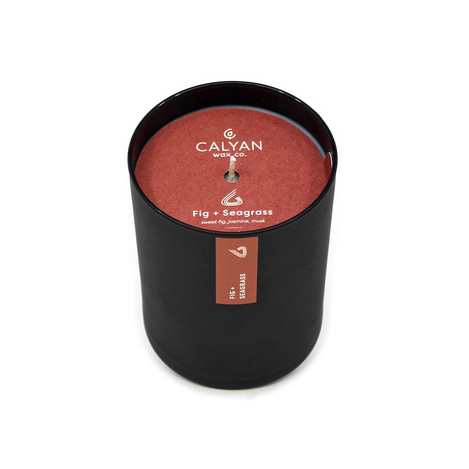Black matte glass tumbler candle Fig + Seagrass fragrance from Calyan Wax Company