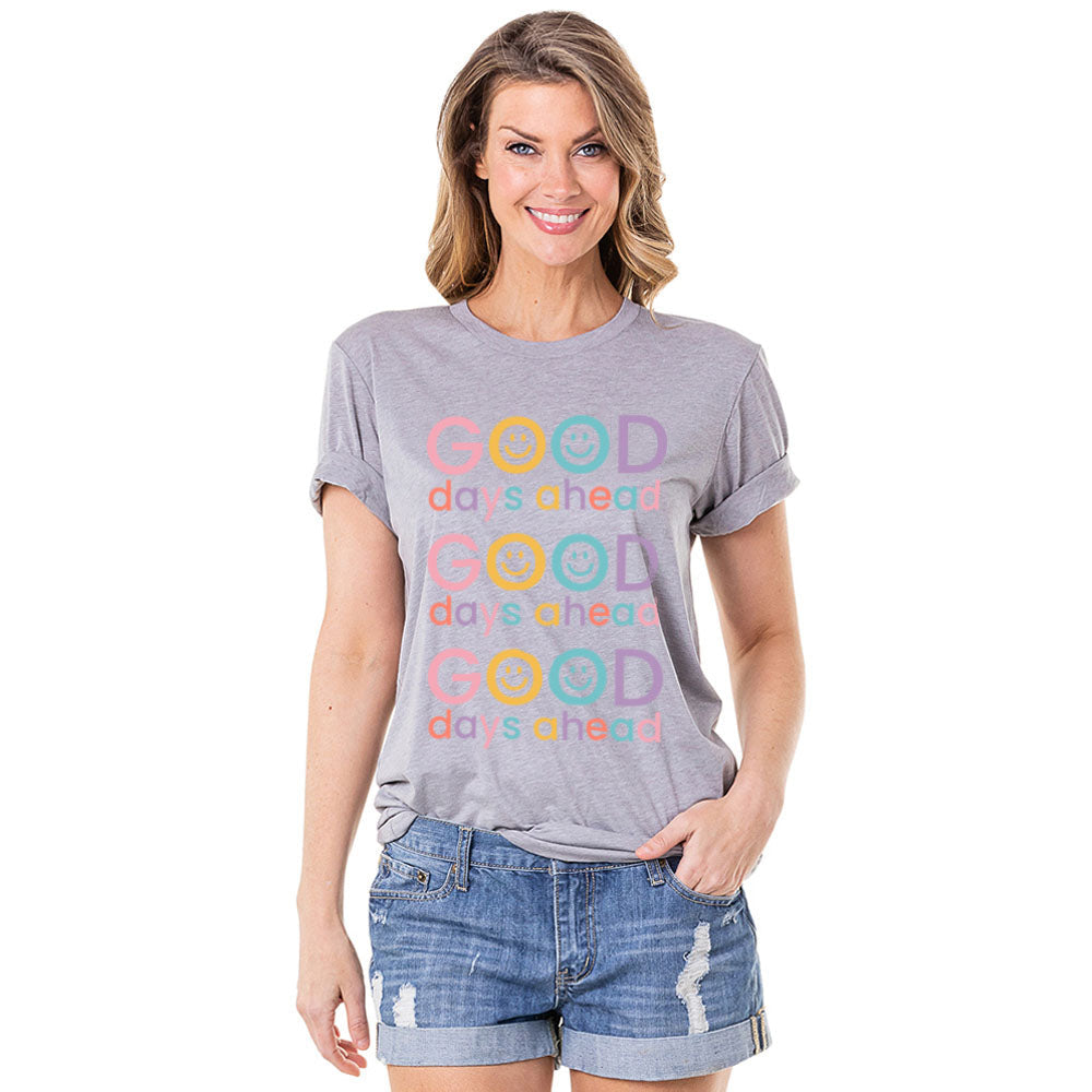 Good Days Ahead Happy Face T-Shirt in light gray