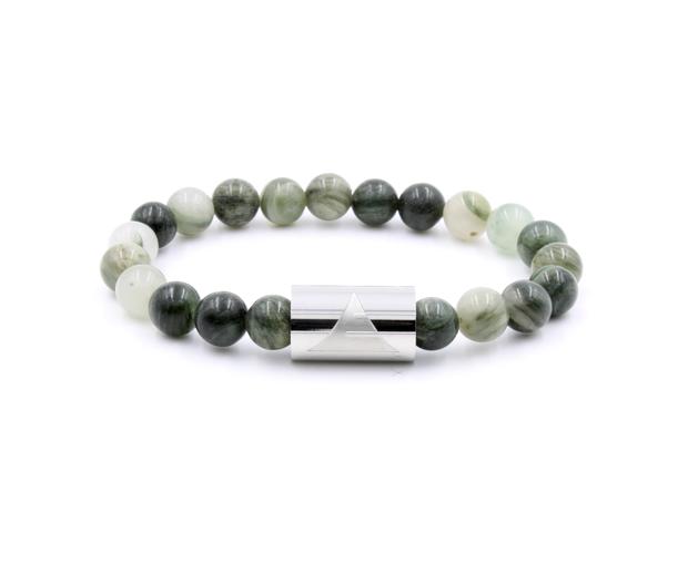Green line jasper stone beaded bracelet with silver band from Everwood