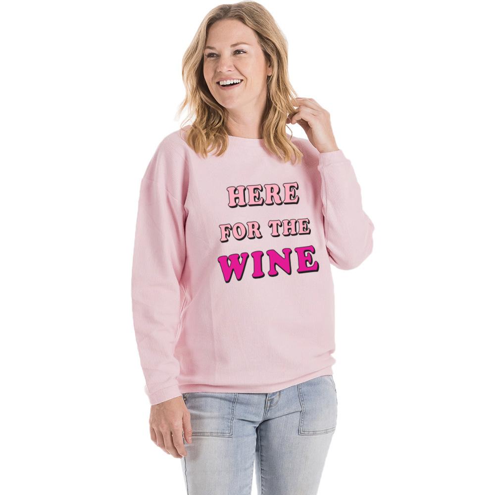 Here For The Wine Corded Sweatshirt in Light Pink