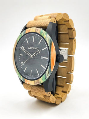 Limited Edition multi-colored bamboo watch with black dial from Everwood side view