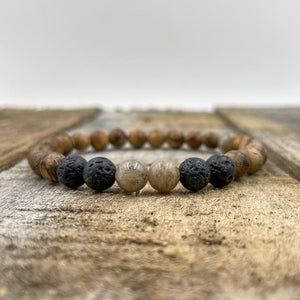 Grey feldspar, lava rock and sandalwood beaded bracelet from Everwood glamour image