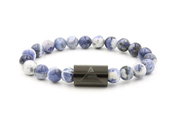 Blue Sodalite beaded bracelet in the Rocky Stone collection from Everwood, black band