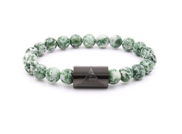 Green tree agate stone beaded bracelet with black band from Everwood