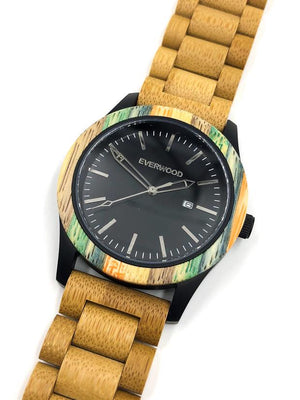 Limited Edition multi-colored bamboo watch with black dial from Everwood bezel and strap