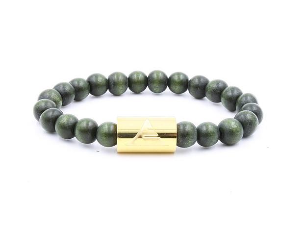 Forest Green Wood beaded bracelet with gold band from Everwood