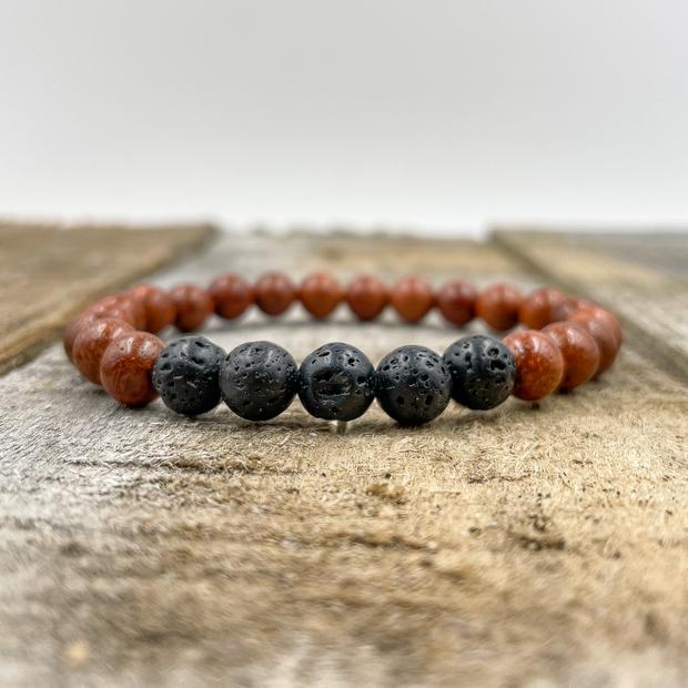 Lava Rock and Rosewood beaded bracelet handmade in USA by Everwood glamour image