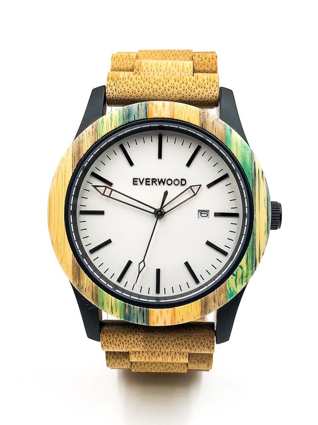 Limited Edition multi-colored bamboo watch with white dial from Everwood