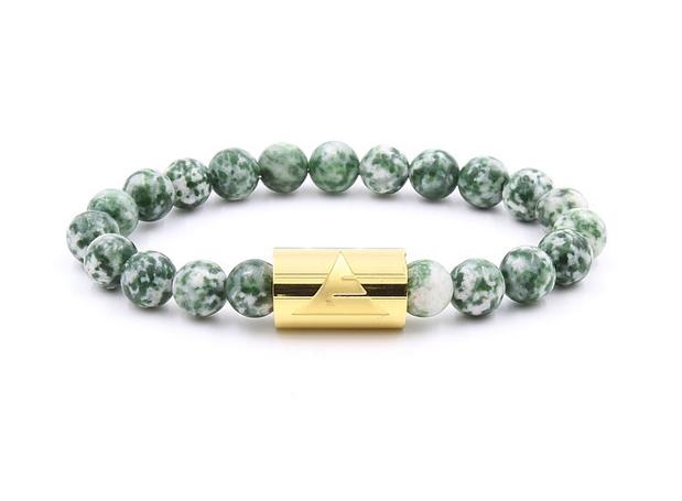 Green tree agate stone beaded bracelet with gold band from Everwood