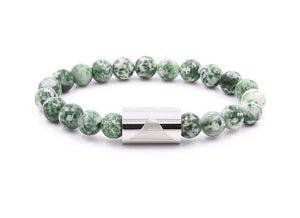 Green tree agate stone beaded bracelet with silver band from Everwood