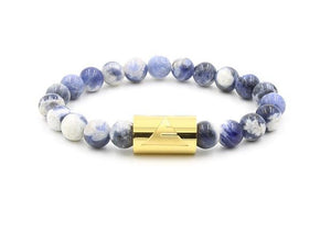 Blue Sodalite beaded bracelet in the Rocky Stone collection from Everwood, gold band