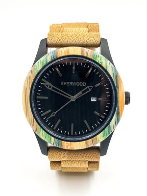 Limited Edition multi-colored bamboo watch with black dial from Everwood