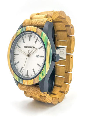 Limited Edition multi-colored bamboo watch with white dial from Everwood side view
