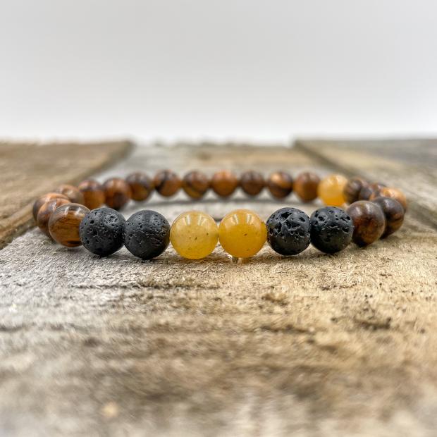 Orange aventurine, lava rock and golden sandalwood beaded bracelet from Everwood