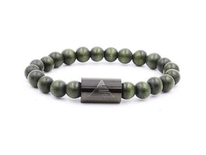 Forest Green Wood beaded bracelet with black band from Everwood