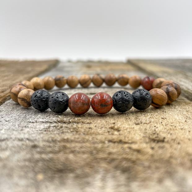 Sesame jasper, lava rock and sandalwood beaded bracelet from Everwood