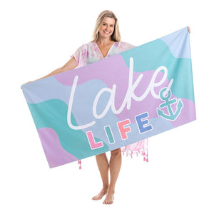 Lake Life quick dry beach towel is super absorbent with eye-catching trendy design from Katydid