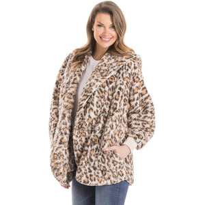Tan Leopard Lightweight Body Wrap With Hoodie from Katydid front view