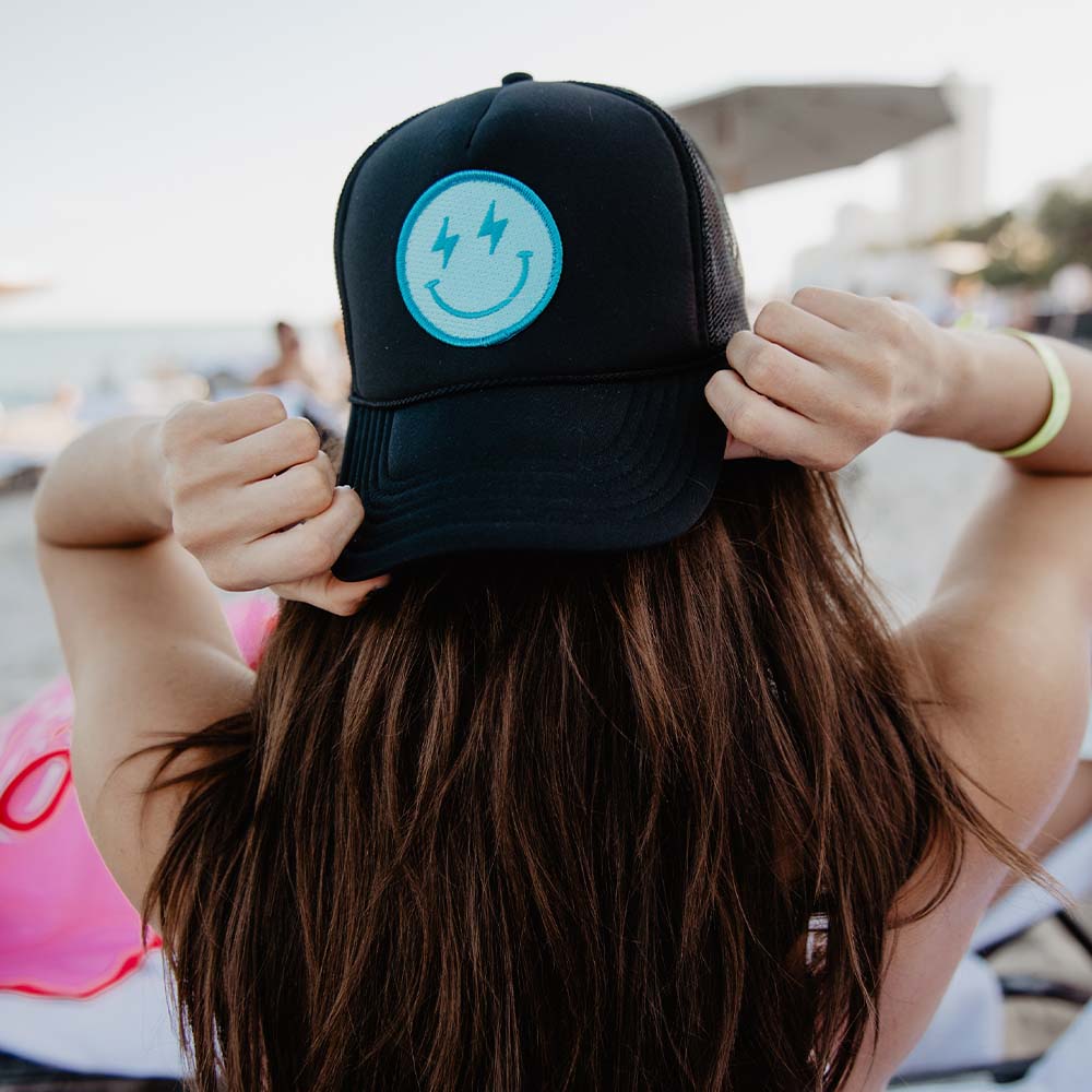 Turquoise Lightning Happy Face Foam Trucker Hat