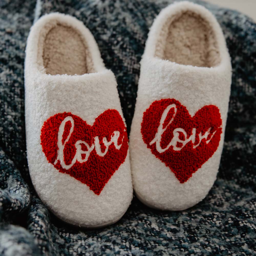 Love Heart Fuzzy Valentine Slippers