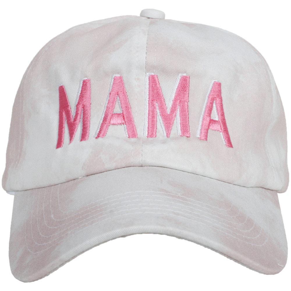 Young mother sporting the Mama Tie Dye Baseball Cap from Katydid