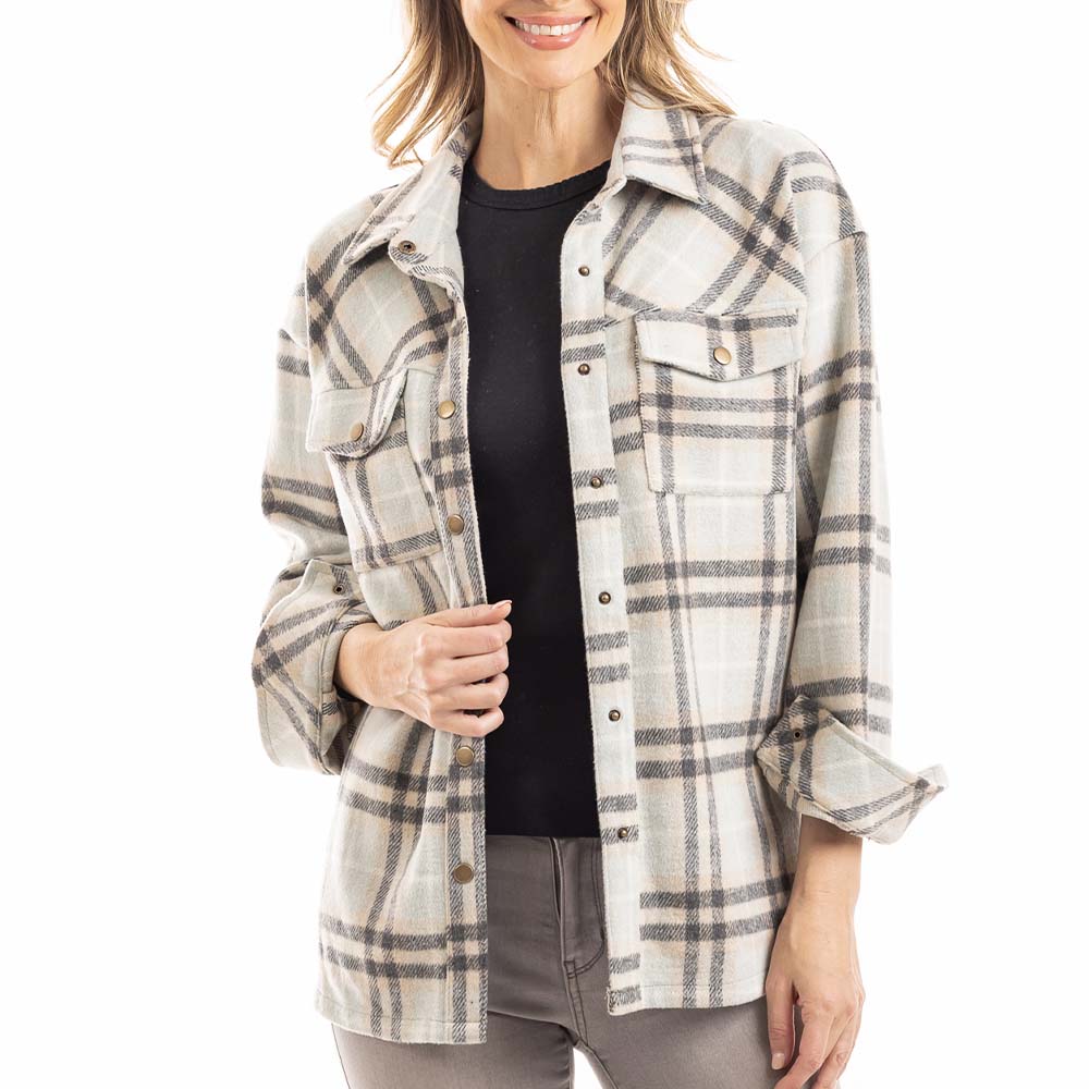 Plaid Shacket for Women in Mint and Grey Plaid