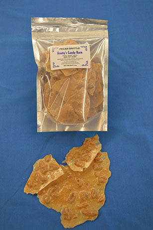 Frosty's Pecan Brittle in 6 ounce resealable bag and sample displayed