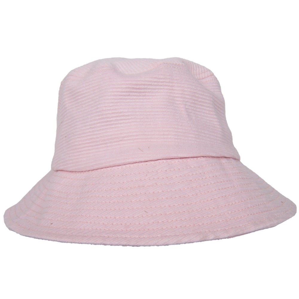 Light Pink Corded Bucket Hat worn by young woman