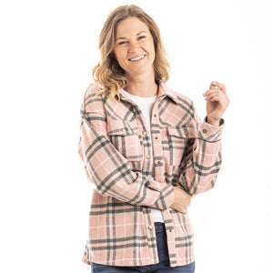 Plaid Shacket for Women in Pink and Grey Plaid