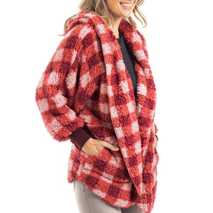 Pink Plaid Lightweight Body Wrap With Hoodie