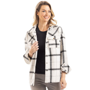 White and Black Plaid Shacket for Women is perfect for layering
