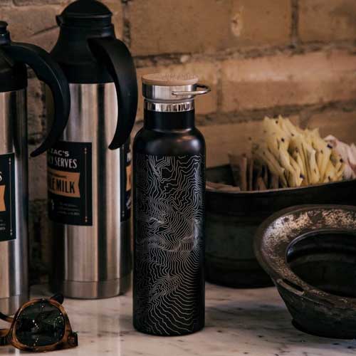 Engraved Matte Black Bamboo Top Map Bottle - Plano