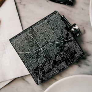 Pick Your City Engraved Matte Black Map Hip Flask