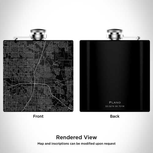 Engraved Matte Black Map Hip Flask - Plano