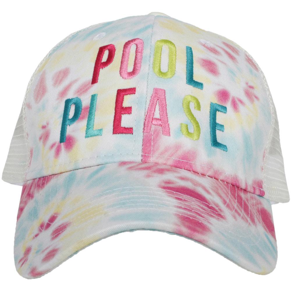 Pool Please Tie Dye Trucker Hat in light pinks and blues