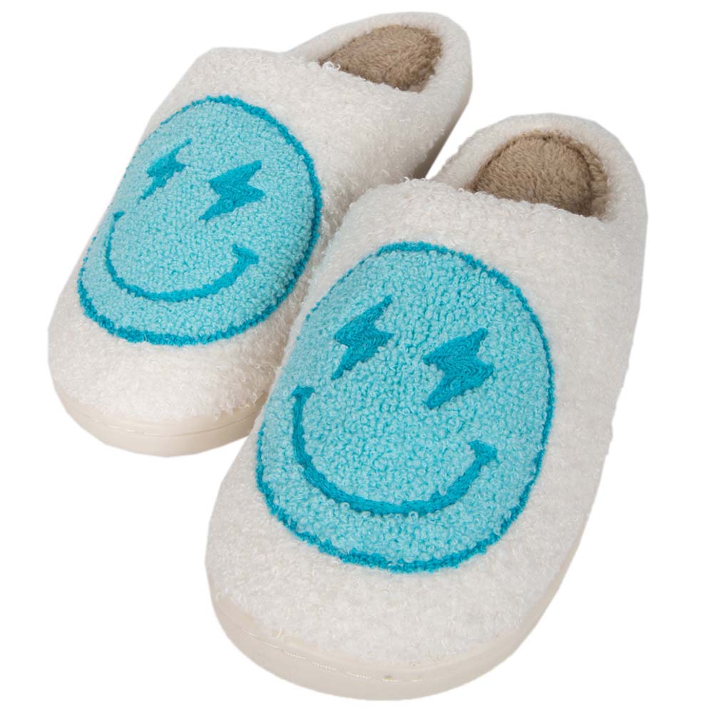 Turquoise and White Lightning Face Slippers