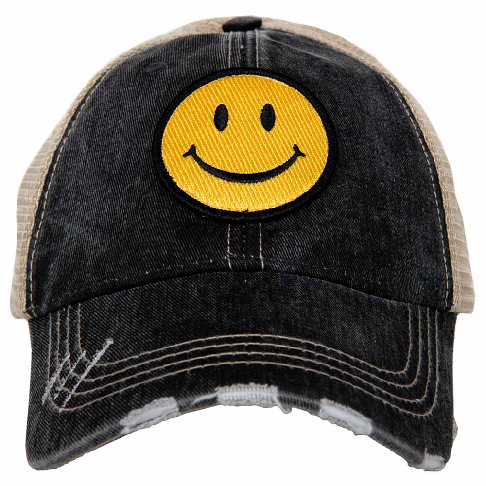 Happy Face Black and Tan Trucker Hat