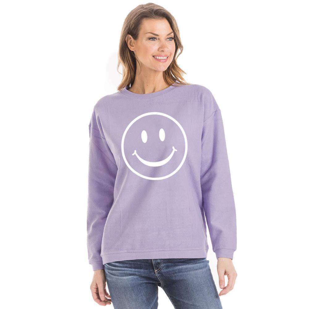 Smiley Face Corded Sweatshirt in purple