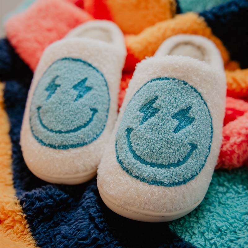 Turquoise and White Lightning Face Slippers