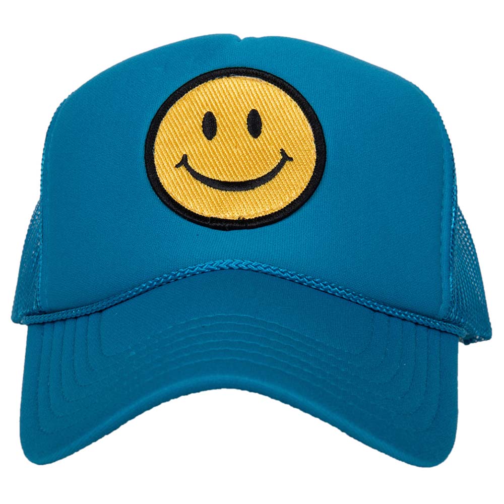 Happy Face Foam Trucker Hat in blue