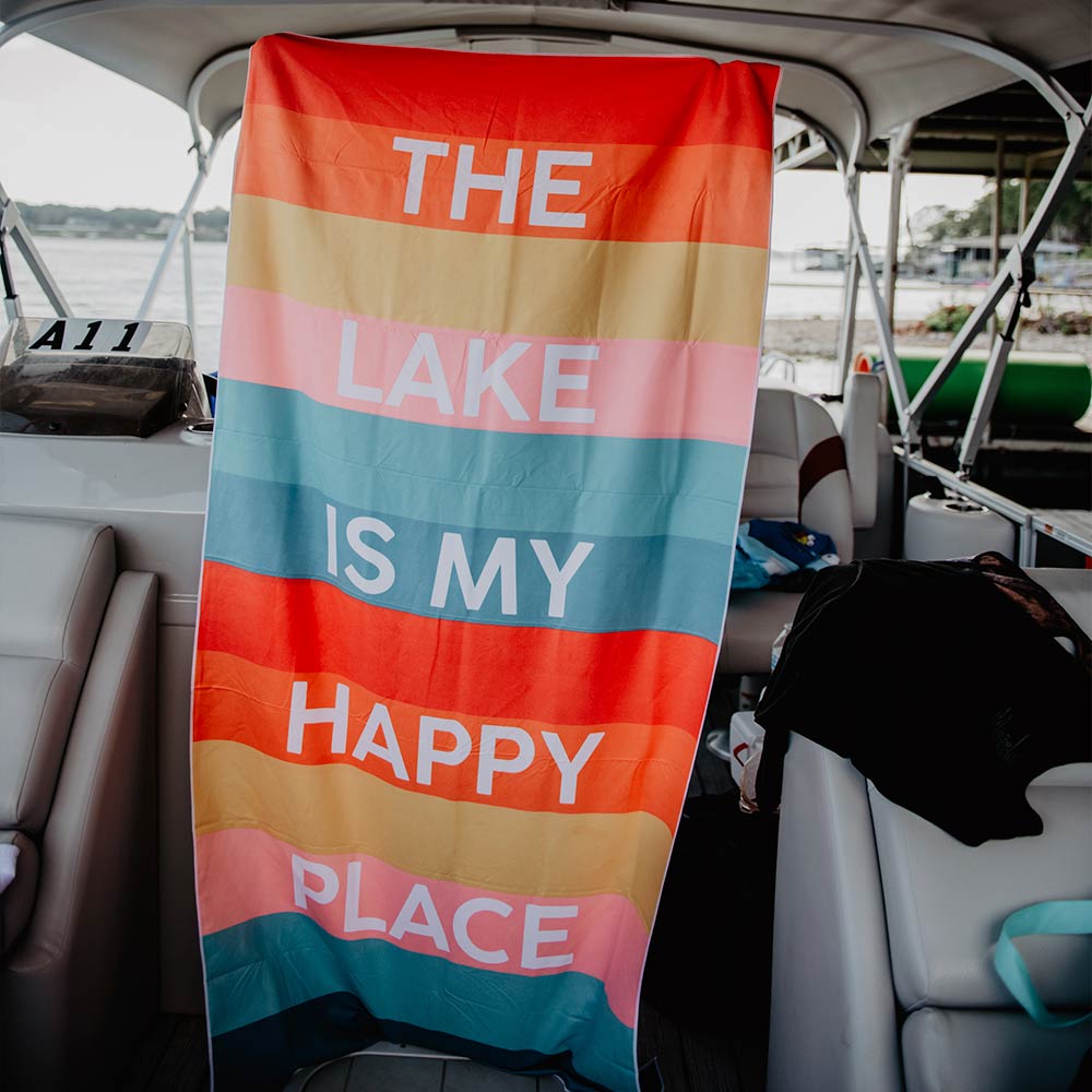 The Lake Is My Happy Place Quick Dry Beach Towel